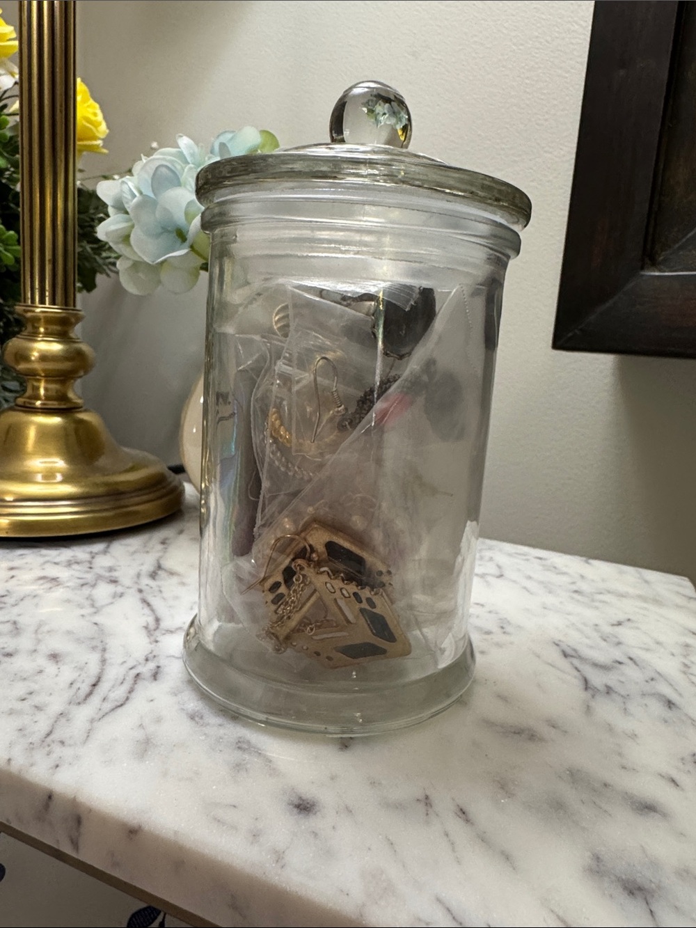 Earrings & Rings assorted in Clear Glass Apothecary Jar with Lid #2 - 15 pieces